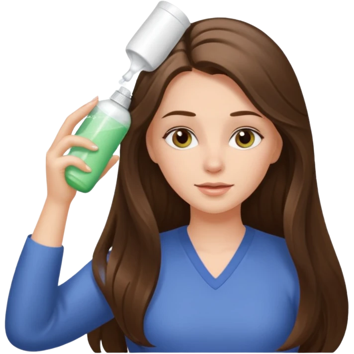 white long brunette hair girl with hazel eyes putting shampoo in emoji