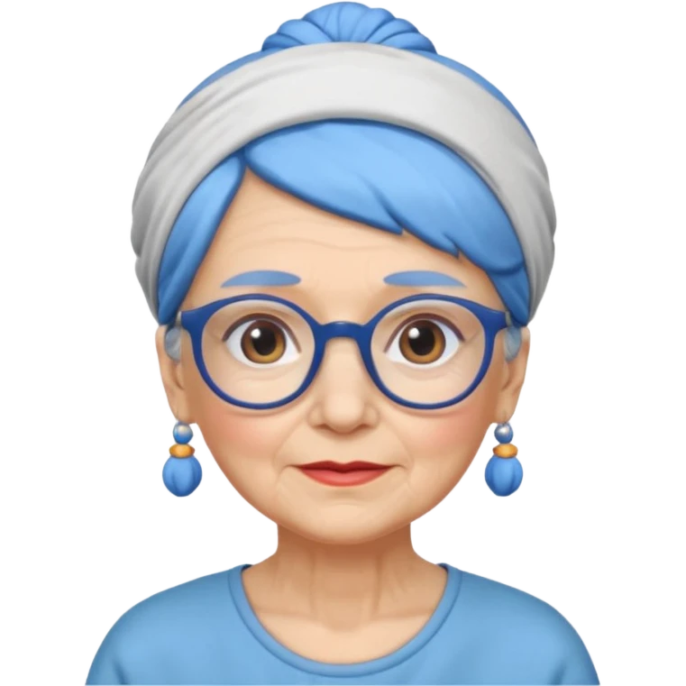 fat old woman with blue bun hair and glassess and headband emoji