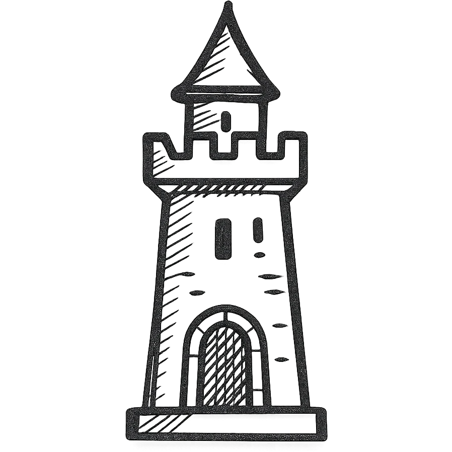 classic tower, hand-drawn black outline emoji