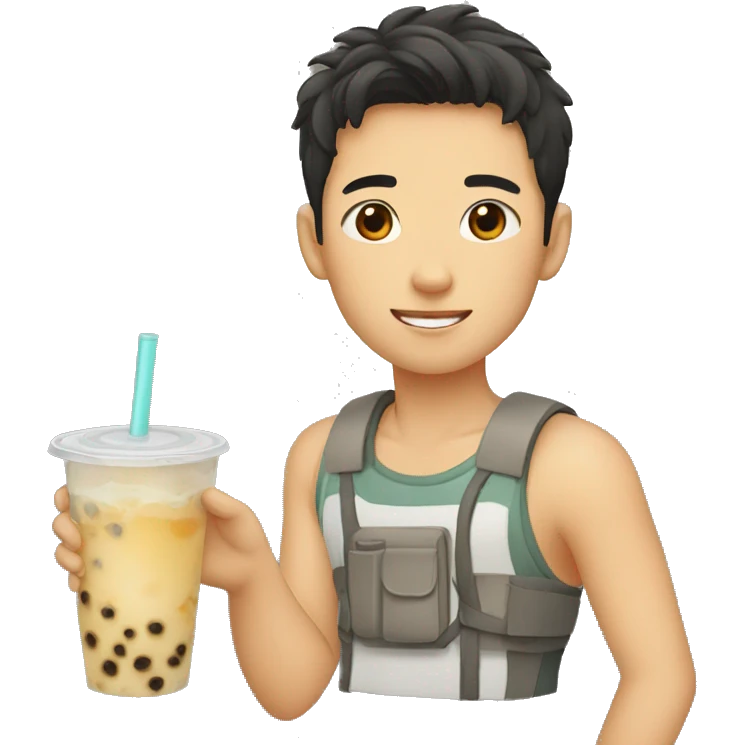 asian boy with boba tea emoji