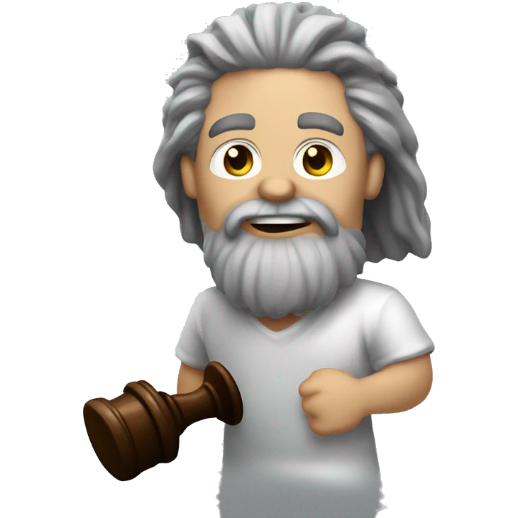  Caveman with long gray hair and a gray goatee holding a gavel and running a meeting  emoji