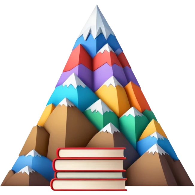 A tall mountain made of stacked books of different colors and sizes emoji