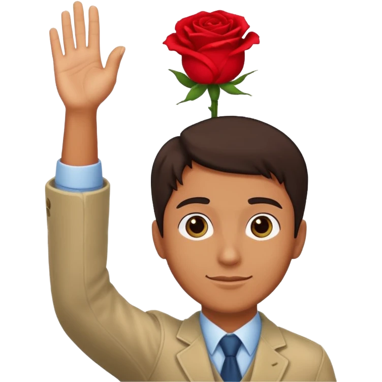 Hombre alzando la mano con una rosa emoji