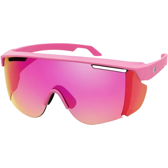 sporty pink shield visor sunglasses with thick frame and extended side shields, maximum coverage chunky design, massive build, one-piece wraparound lens emoji