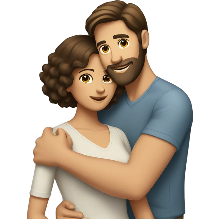 Dark brown haired white man with beard hugging beautiful woman with medium tan/brown skin and short dark brown hair  emoji