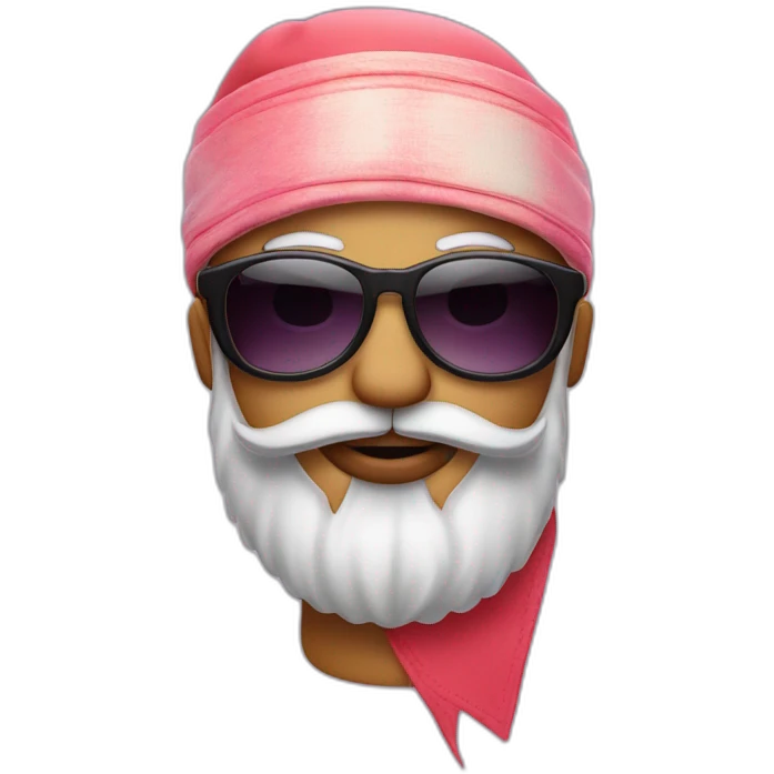 emoji sticking out tongue and closed right eye with gradient glasses, beard and bandana on head emoji