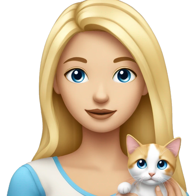 a pretty blonde girl with blue eyes holding a calico kitten emoji
