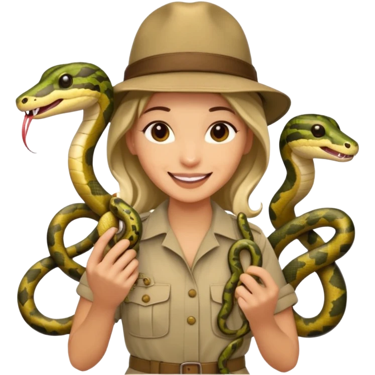Depict different emotions of a photographer with snakes and other exotic animals emoji