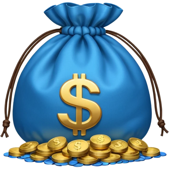 money bag on top of blue coins emoji