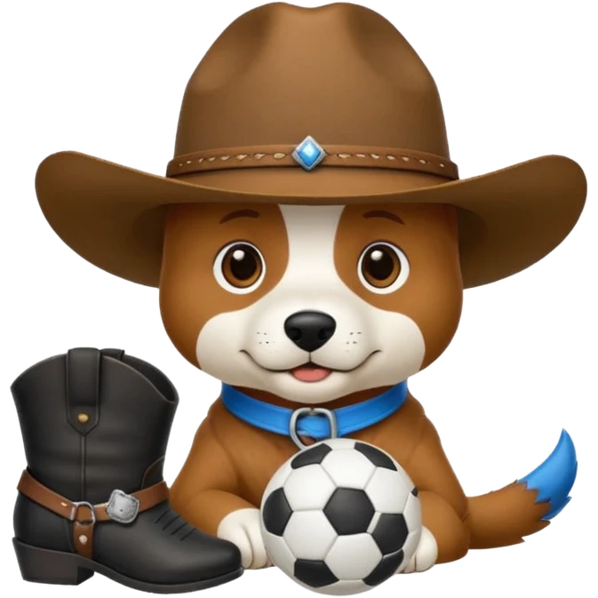 un chien avec un chapeua de cowboy et une balle de foot emoji