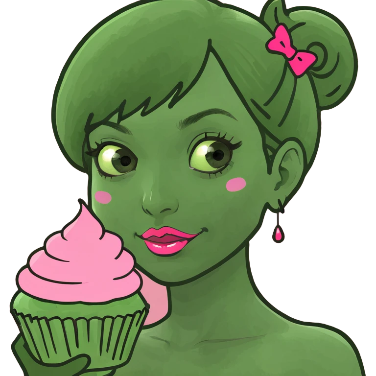 kawaii girl with pink cupcake emoji