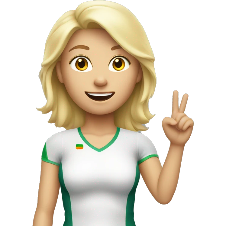 blonde woman in sport top raising her hand hello emoji