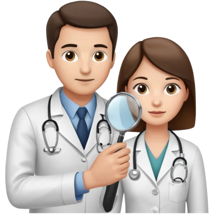 medico olhando a pele do braço de um paciente com uma lupa emoji
