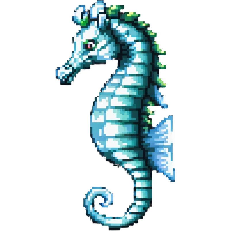 A colorful seahorse with detailed pixelated texture, aquatic creature emoji