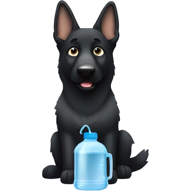 All black German shepherd drinking bottle of water emoji