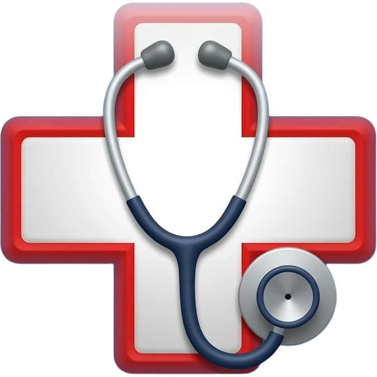 Minimalist flat design icon, clean vector style, soft gradients, modern, no text, transparent background. Minimalist flat design icon of a medical cross combined with a stethoscope, clean and modern, symbolizing healthcare and medicine emoji