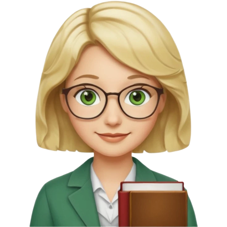 librarian teacher with short wavy blonde hair and green eyes NO GLASSES emoji