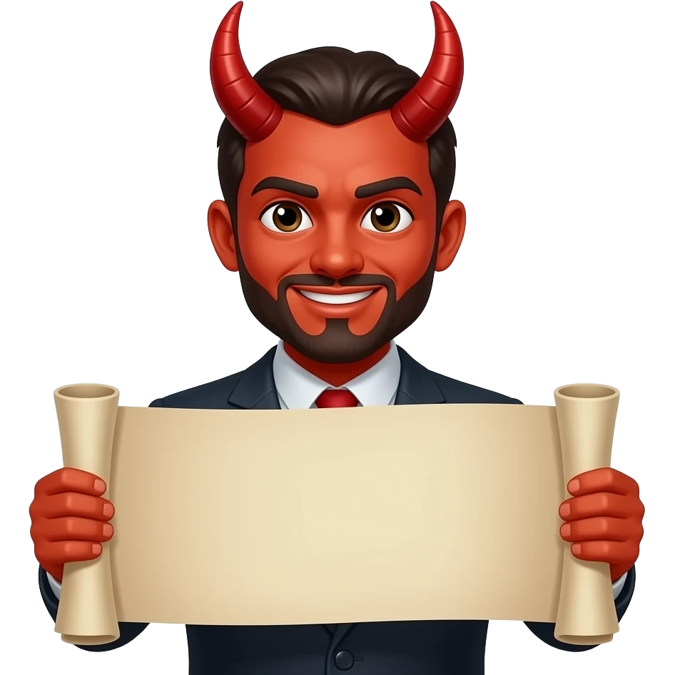 Devil person holding scroll sign emoji