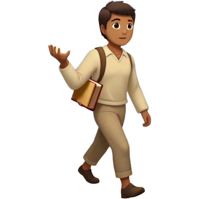 A man walks from darkness and inner conflict toward a glowing light in his chest, guided by intuition. Along the path, he passes through ambition and emptiness, then reaches a radiant mountaintop where healing transforms him into a fulfilled guide, holding a book and offering his hand to others. emoji