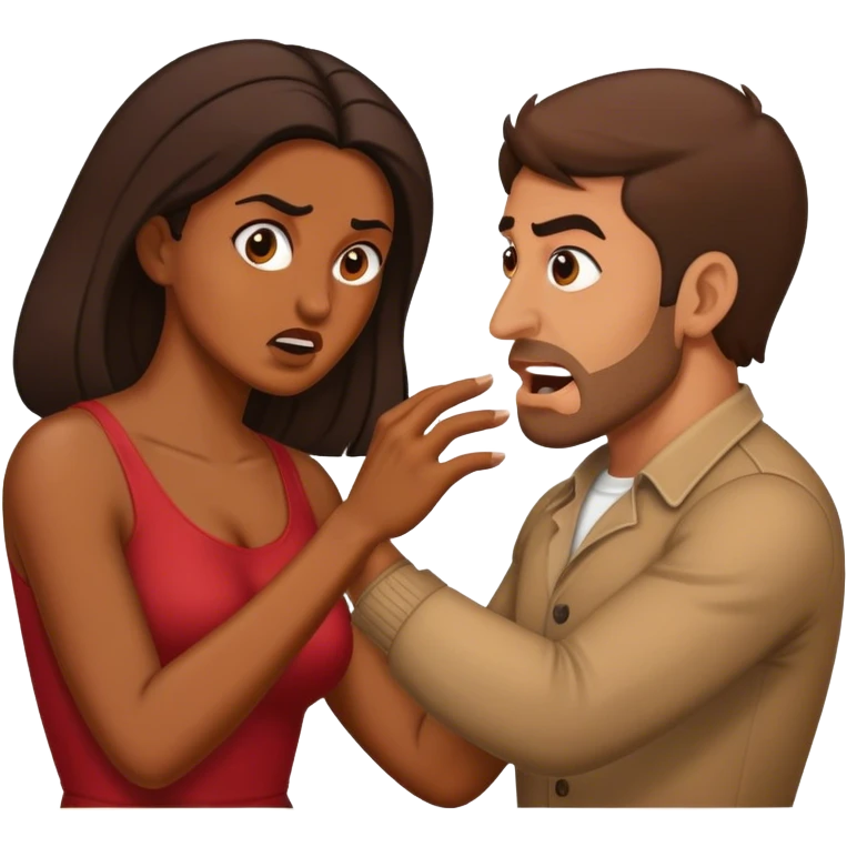 Brown skin woman Italian man tussling emoji
