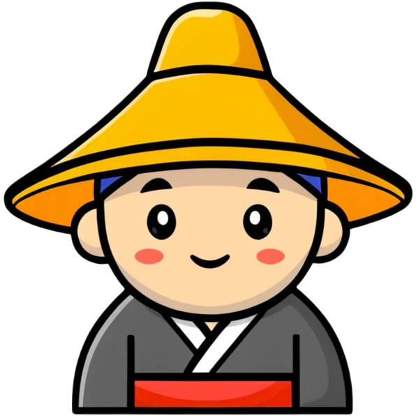 man with Chinese cap, traditional Asian conical hat emoji