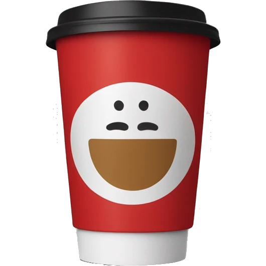 “Tim Hortons coffee cup with the iconic red color, bold white logo, and a black plastic lid. The cup has a warm, inviting feel, with a cozy, Canadian coffee shop vibe.” emoji
