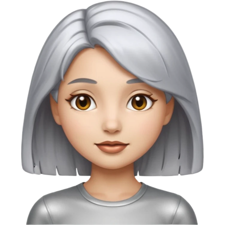 sexy Girl emoji with metallic silver hair, iOS emoji style, soft facial features, glossy chrome hair texture, minimal shading, clean background, modern aesthetic emoji