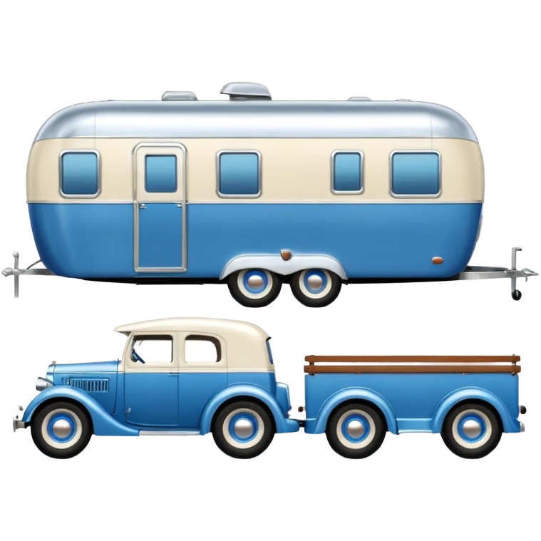 hot rod caravan,1935, pulling a large matching trailer, blue and pearl  emoji