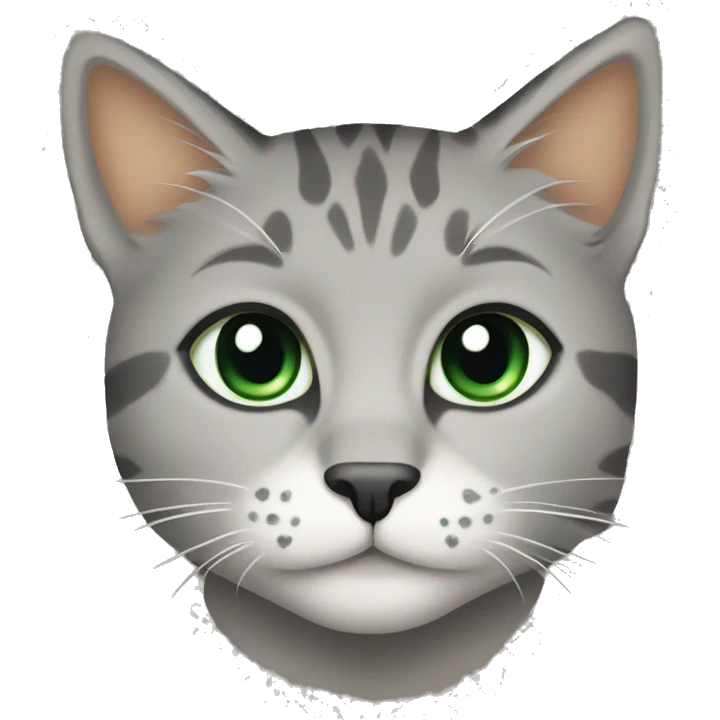Grey and tan cat with a tan diamond pattern on her forehead and green eyes emoji