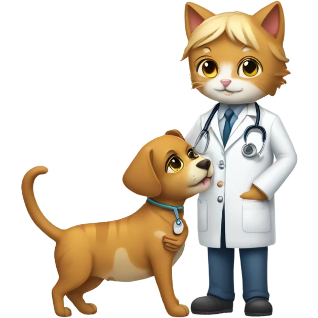 doctor cat treating a dog patient emoji