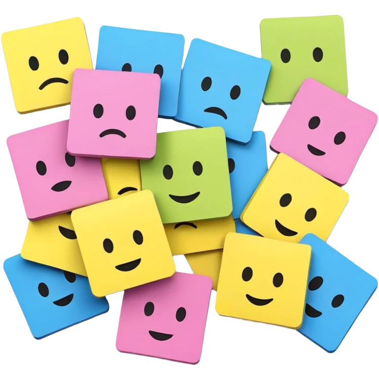 Sticky notes of various colors with various emoticons, sad, glad, mad emoji