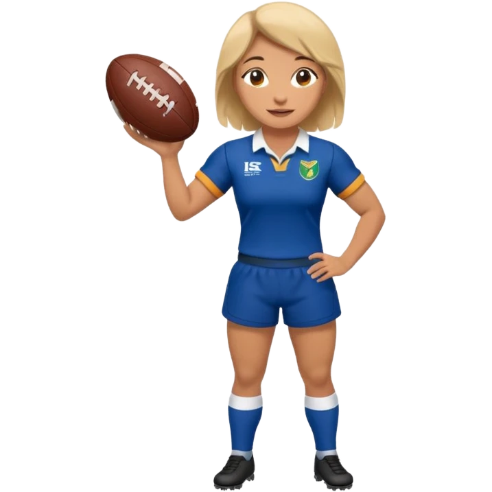 Disfraz de jugadora de rugby de cuerpo entero femenino y feliz emoji