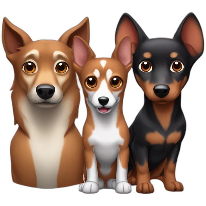 Cartoon wolf with brown Daschund and one Minpin like friends emoji