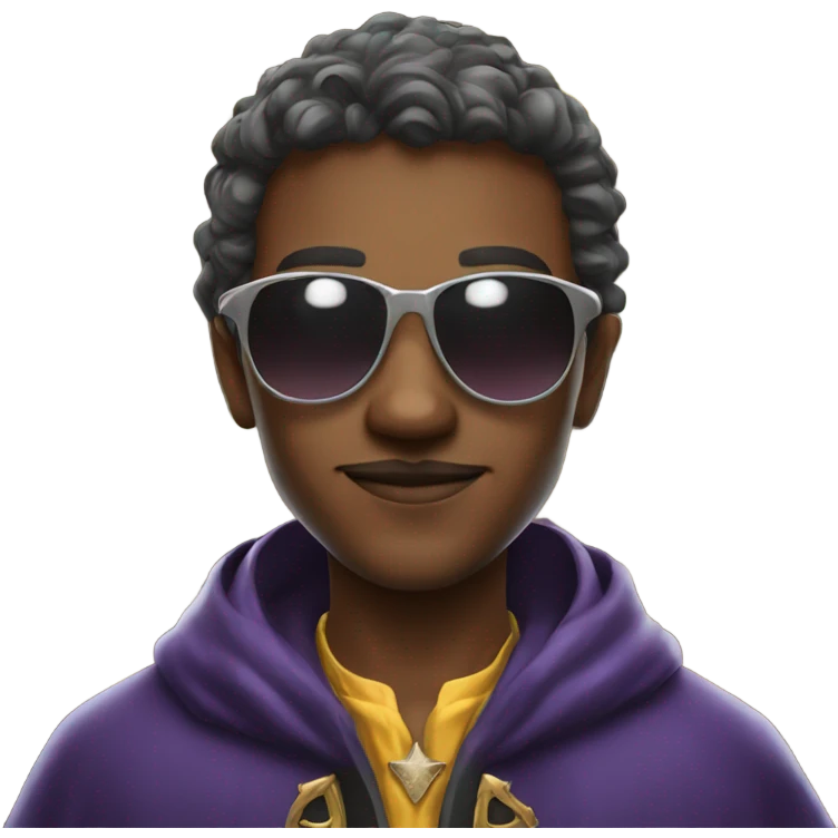 Young wizard mixing potions while wearing sunglasses emoji
