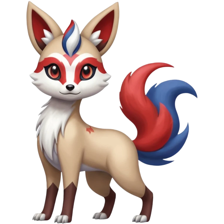 Colorful Skilled Adept Graceful Asian Painted Meloetta-Furret-Lycanroc-Absol-Zangoose-fusion-hybrid-creature (full body) emoji