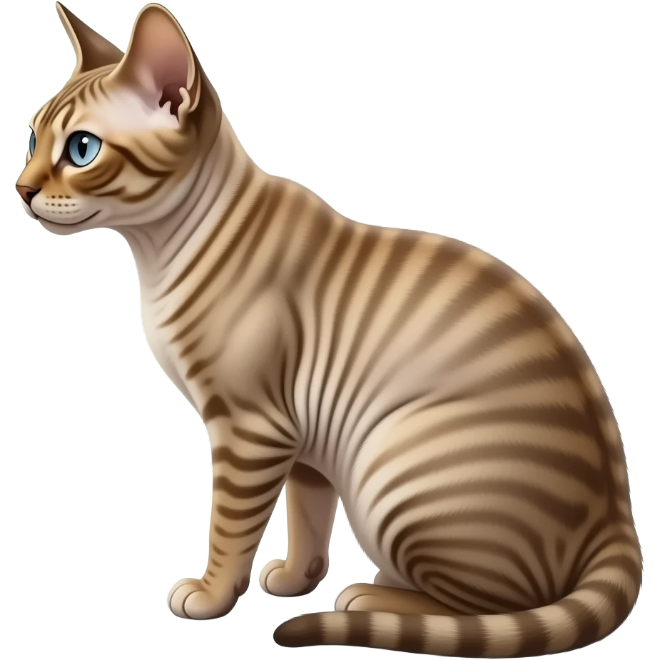 Realistic beautiful pretty straight-sitting Devon Rex cat, back facing to the left, facing forward emoji