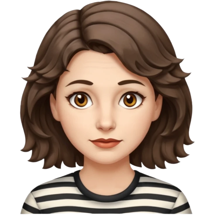 fair-skinned caucasian woman, 40s, chin-length rather wavy/unruly brown-ish hair with some white stripes (wolf haircut), hazel eyes. no glasses emoji