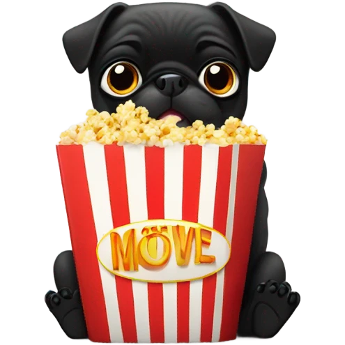 Black pug eating movie theater popcorn emoji