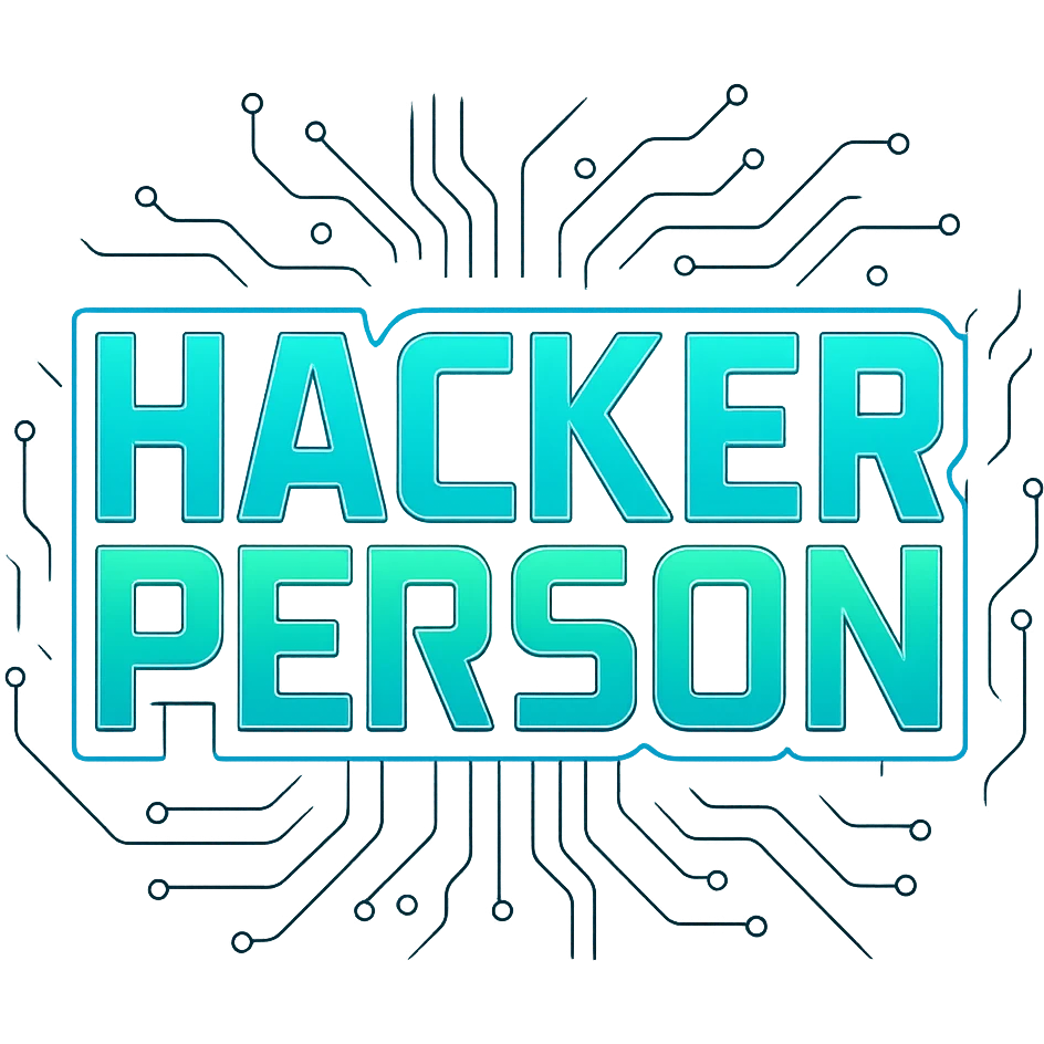 the phrase HACKER PERSON as a bold, eye-catching logo or icon in a distinct, eye-catching style emoji