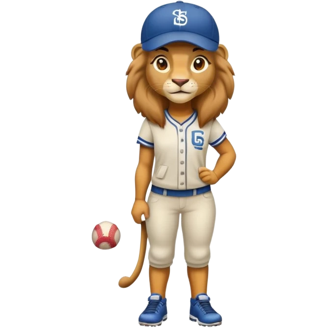 full-body confident female lion wearing a baseball cap emoji
