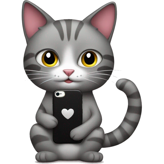 Create a cat holding her phone and seems in love emoji