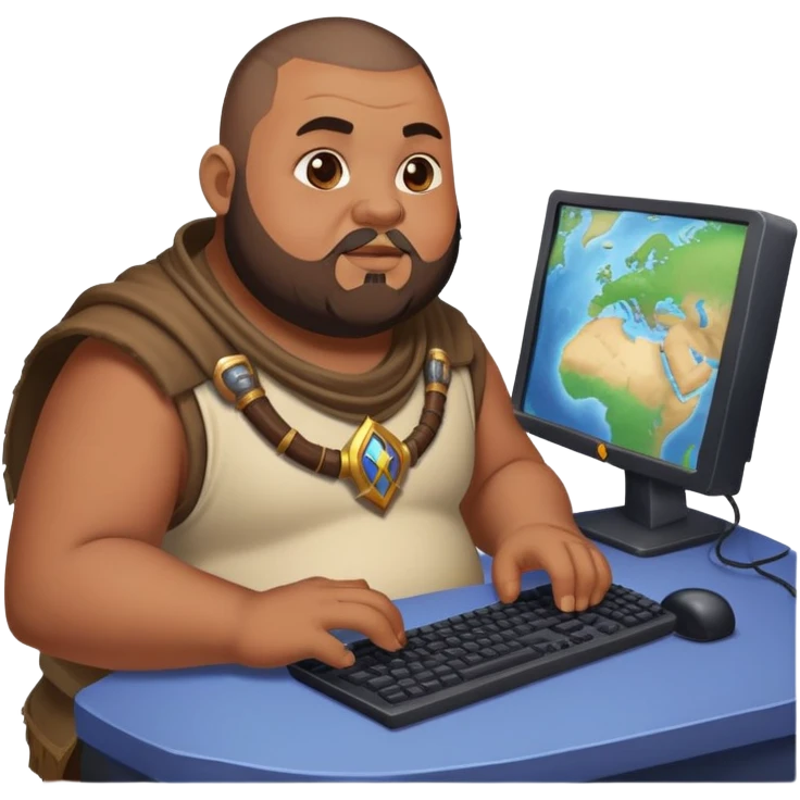 buzz cut brown hair bearded man that is chubby playing world of warcraft game on pc emoji