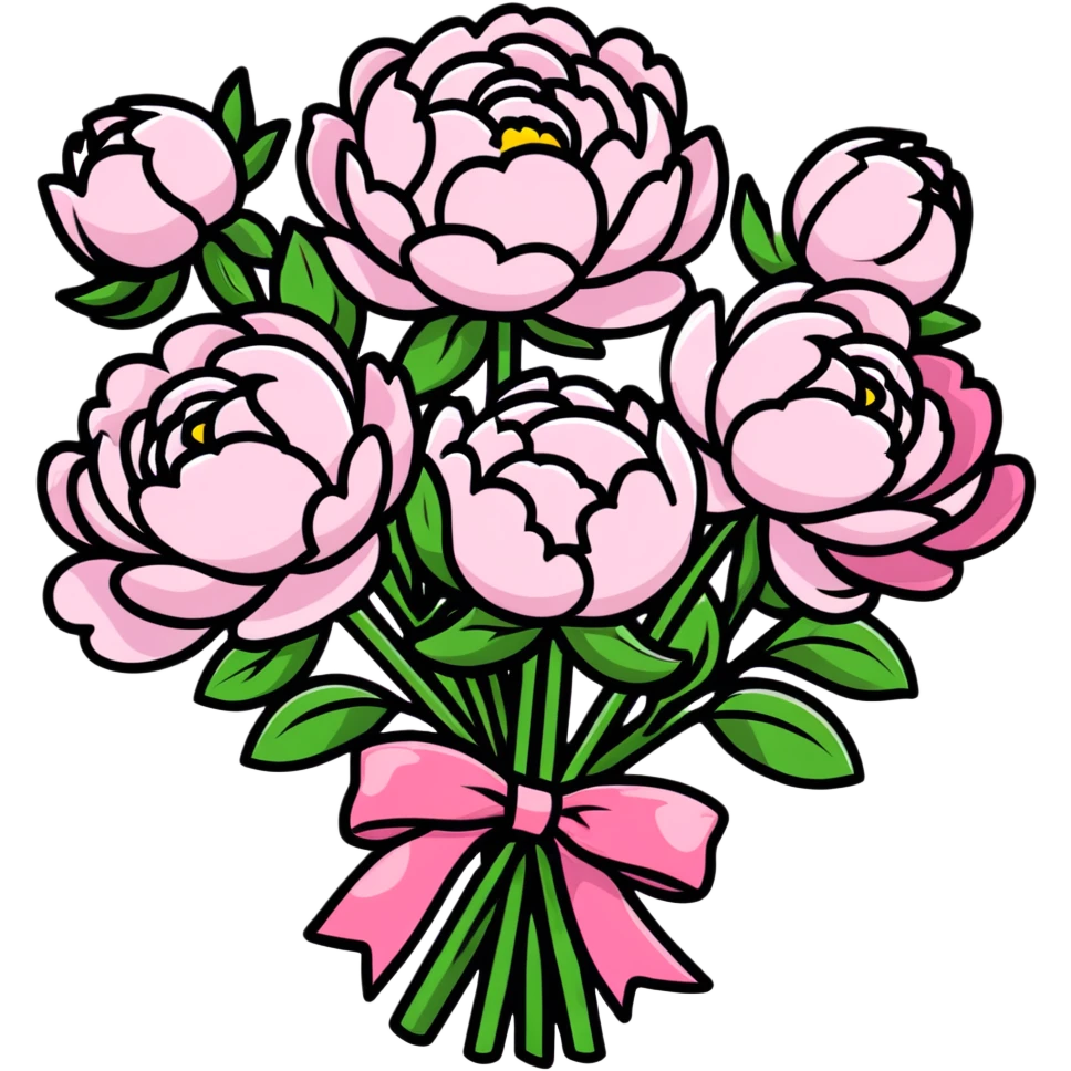 vibrant bouquet of peonies with ribbon emoji
