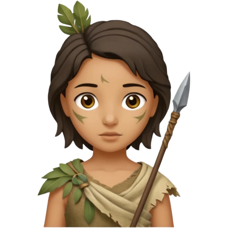 ancient girl, tattered leaf cloth, hold spear emoji