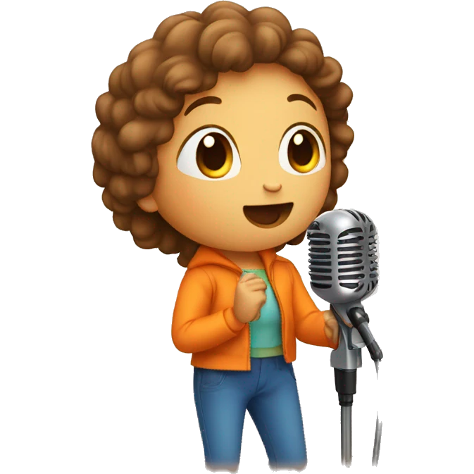 child in orange clothes singing in mocrophone emoji