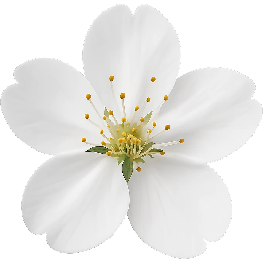 show  one white cherry blossom without a stem , remove background emoji