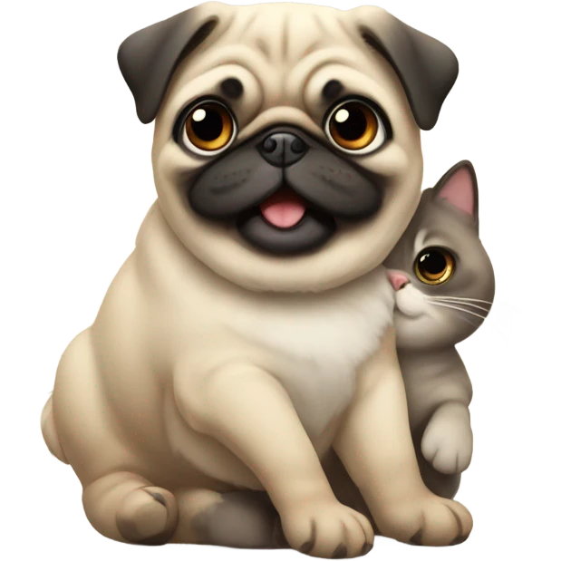 Pug hugging cat emoji