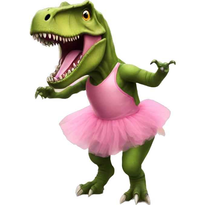 A T rex wearing a pink tutu while bowling emoji