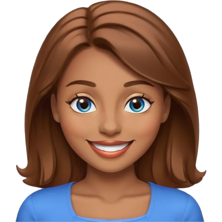 mulher morena de olhos azuis sorrindo e piscando um olho emoji