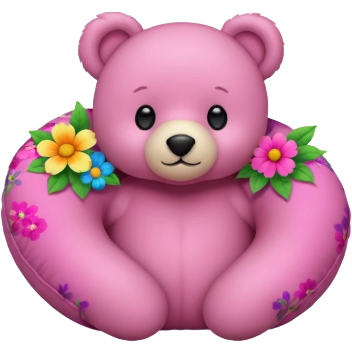 pink teddy bear, floral neck pillow with bright flowers emoji